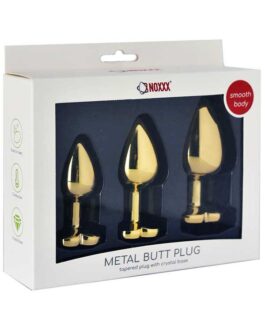 NOXXX Alt?n Renkli Kalpli Çelik Anal Plug – 3 Boy Set